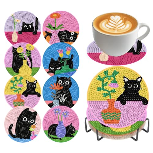 Diamond Art Coasters Kit, 8 Pieces Cats Diamond Painting Coasters Kit - color: Cats