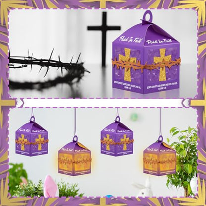 Simgoing 12 Set Christian Cross Lantern Craft Kits with LED Candles - style: Easter