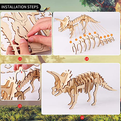 calary 3D Wooden Puzzle Simulation Animal Dinosaur Assembly DIY Model Toy for Kids and Adults,Set of 6 - style: A-Dinosaur Assembly