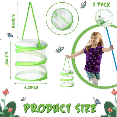 Sherr 2 Pcs Mini Butterfly Habitat Cage Mesh Foldable Insect,Green - color: Green