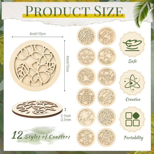 Reallnaive Wood Coasters Painting Kit DIY Craft, 12 Pcs, Floral - style: Floral