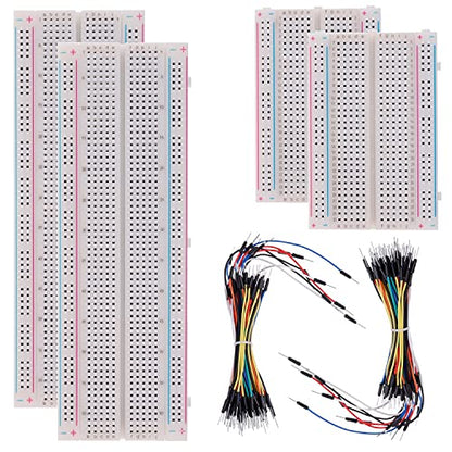 BOJACK 3 Values 130 Pcs Solderless Breadboard 4 Pcs 830 Tie Points & 400 Tie Points & 126 Pcs Flexible Breadboard Jumper Wires - size: Large