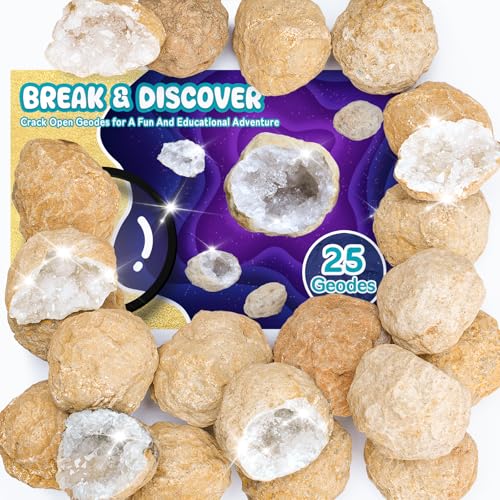 25 Geodes for Kids Break Open, 90% Hollow, (Large 1.5-2"), Geode Kit Science Kits for Kids Age 8-12, Discovery Toys Gifts for Kid