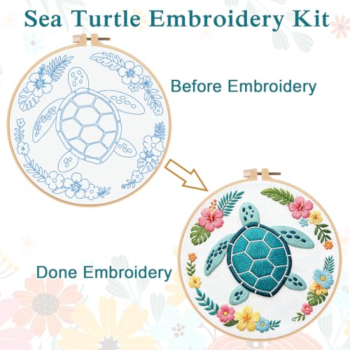 Louise Maelys Sea Turtle Embroidery Kit for Beginners, Ocean DIY Craft - color: Sea Turtle