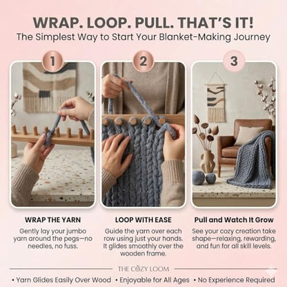 46" Adjustable Wooden Knitting Frame Kit for Chunky Blankets – Large DIY Yarn Weaving Tool for Thick Throws, No Needles, Beginner Friendly Craft for Home Decor & Relaxation