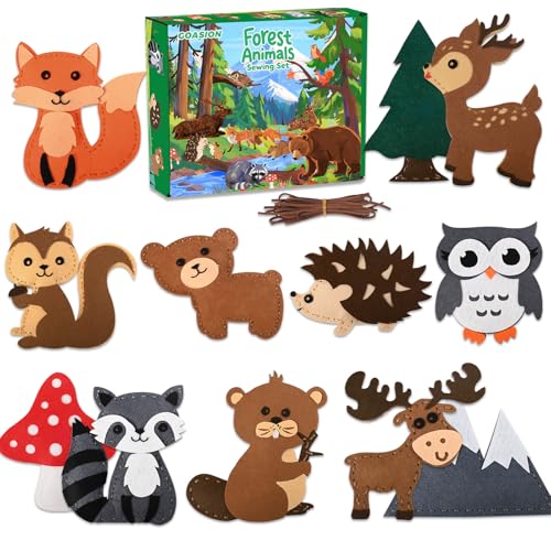 GOASION Sewing Kit for Kids, 12 Pcs Woodland Animals Craft Set, Ages 5+ - color: Forest - Dwelling Animals - 12 Pack
