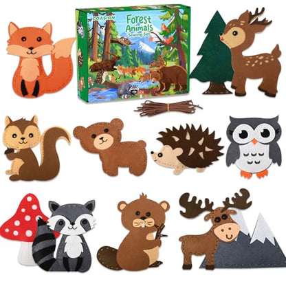 GOASION Sewing Kit for Kids, 12 Pcs Woodland Animals Craft Set, Ages 5+ - color: Forest - Dwelling Animals - 12 Pack
