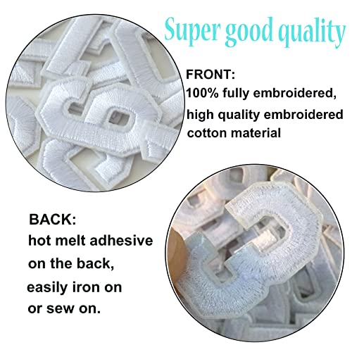 GYGYL 30 Pieces Iron on Numbers Patches, White Number Patches, Numbers 0-9 Applique for Clothes, Dress, Hat, Socks, Jeans, DIY Accessories - color: White, size: Pack of Numbers