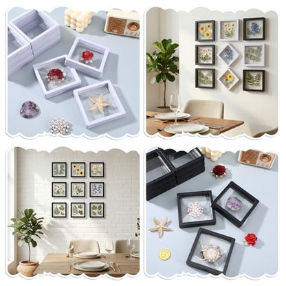 60 Pcs 3D Floating Display Case, 3.5 x 3.5 x 0.8 Inch Clear Coin Frame Holder Stands for Antique Challenge Coins, Jewelry, Shells, Gems, Minerals, Rocks, Specimens, Pins, Medals (Black & White)