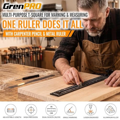 GRENPRO Combination Speed T-Square Ruler Angle Finder Woodworking Tools - color: Black