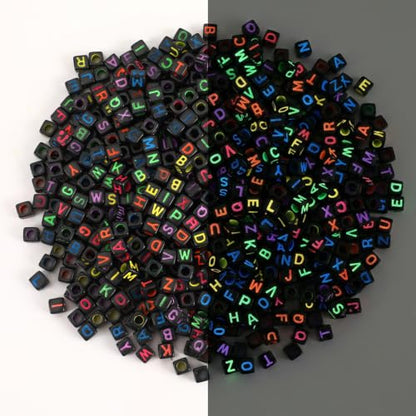 AUGSHY 1400Pcs Black Glow in the Dark Letter Beads Square Bracelet Bead - color: Black Glow in the Dark