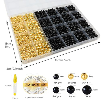 Black Pearl Bracelet Making Kit Gold Beads for Bracelets for Adult - color: 07-Black & Gold