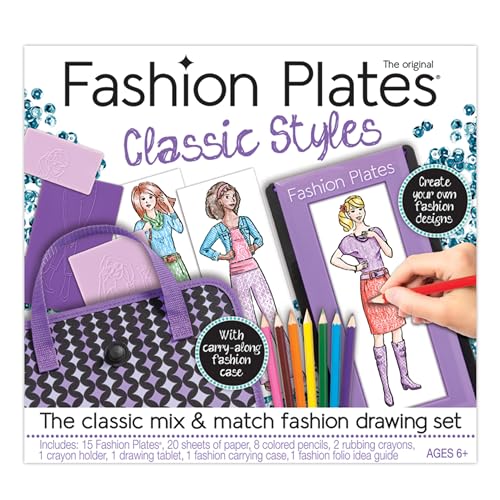 Fashion Plates Classic – Girls Fashion, Mix-and-Match Drawing Kit, Arts and Crafts, Coloring, Art Supplies, Craft Supplies, Stencils, Crayons Included, Create Your Own Designs, Ages 6+ - style: Original