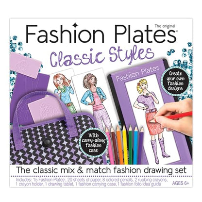 Fashion Plates Classic – Girls Fashion, Mix-and-Match Drawing Kit, Arts and Crafts, Coloring, Art Supplies, Craft Supplies, Stencils, Crayons Included, Create Your Own Designs, Ages 6+ - style: Original