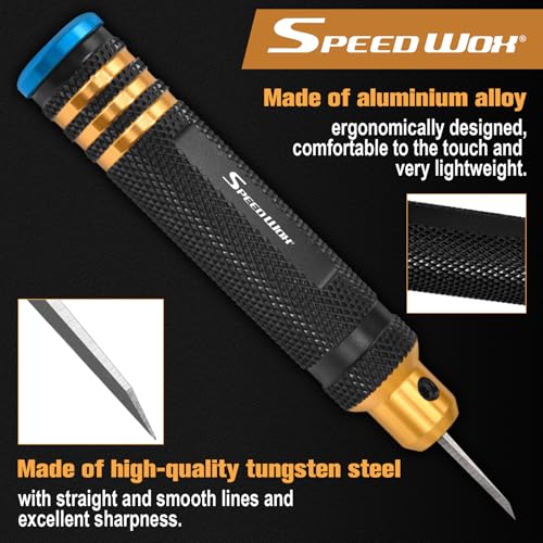 SPEEDWOX Model Scriber Chisel Model Scriber Cutting Tool 7-In-1 Scriberes Kit with 7 Blades (0.1/0.2/0.4/0.6/0.8/1.0/2.0mm) Tungsten steel Blades for Modeling Hobby, Car and Airplane Kits, Bonsai