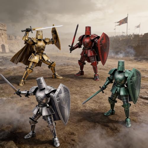 T13 Skeleton Knight Action Figure,DIY Posable Model Collectible Kit(Gold) - color: Gold