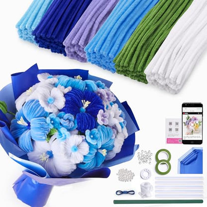Pheravia 500pcs Pipe Cleaner Flower Kit, 6 Colors Blue Pipe Cleaners Craft - color: Blue