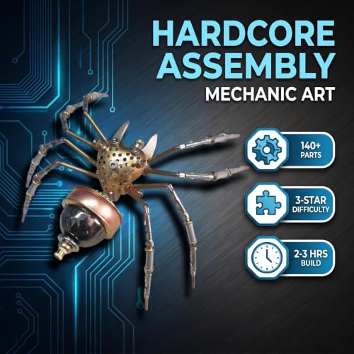 Steampunk 3D Metal Spider Puzzle 140+ Pcs Mechanical DIY Assembly Model Kit 2-3 Hrs Screw Build Unique Desk Decor Birthday for Men Teens(Jumping Spider) - style: Jumping spider