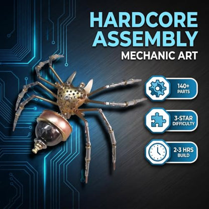 Steampunk 3D Metal Spider Puzzle 140+ Pcs Mechanical DIY Assembly Model Kit 2-3 Hrs Screw Build Unique Desk Decor Birthday for Men Teens(Jumping Spider) - style: Jumping spider
