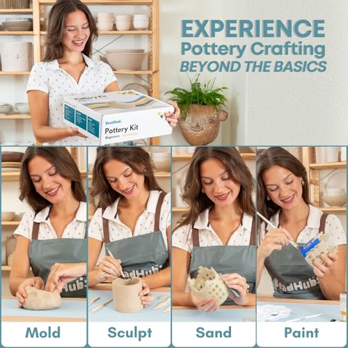 Air Dry Clay Pottery Kit for Adults Beginner, Starter Kit with 4.4Lbs Air-Dry Modeling Clay, Sculpting Tools, Paint & Glaze, Molding, Sculpt & Painting Set Hobby DIY Art Craft Kits (Gray Beige) - color: Gray Beige