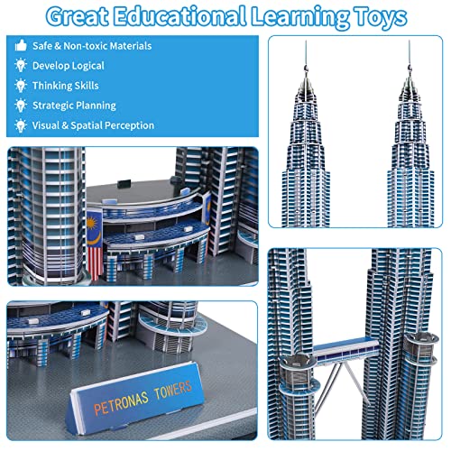 3D Puzzles for Adults Kids, Assembly Malaysia Petronas Twin Towers - style: Petronas Twin Towers