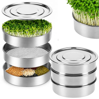 6'' Stainless Steel Sprouting Tray Round – 3-Tier Seed Gardening Planter Tray for Microgreens Broccoli Sprouts Growing Kit Microgreens Tray Germination - size: 3-Tier, 6"