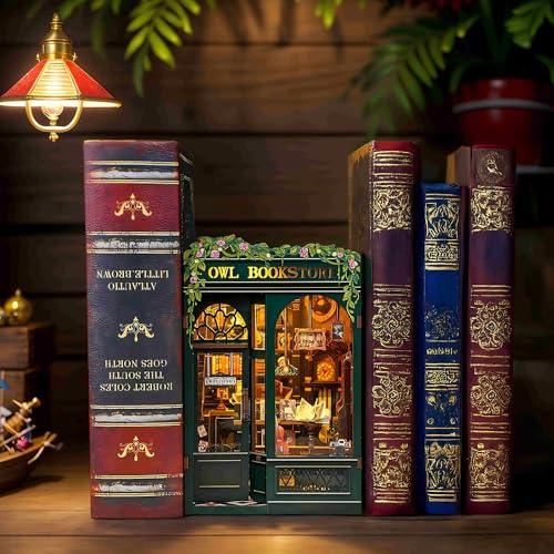 Owl Bookstore Book Nook Kit - 3D Wooden Puzzles with LED - color: Owl Bookstore