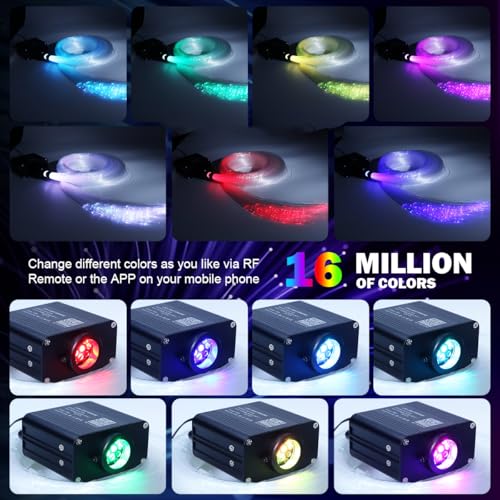 AMKI 16W Starlight Headliner Kit Twinkle+Sound Activated 650pcs 0.03in 9.8ft Cable End Glow Fiber Optic Light APP/Remote Control RGBW Starlight Box for Car Home Star Ceiling Decor - size: 650pcs*0.03in*9.8ft+Regular