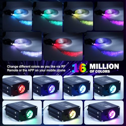 AMKI 16W Starlight Headliner Kit Twinkle+Sound Activated 650pcs 0.03in 9.8ft Cable End Glow Fiber Optic Light APP/Remote Control RGBW Starlight Box for Car Home Star Ceiling Decor - size: 650pcs*0.03in*9.8ft+Regular