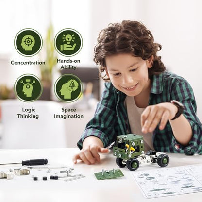 Military Truck STEM Building Toy Set,Metal Model Car Kits to Build for 8+