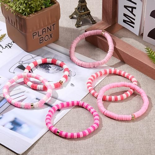 4000pcs Light Pink Clay Beads,6mm Heishi Bead Polymer Flat Round Disc Bulk Beads for Jewelry Making,DIY Friendship Bracelet and Necklace Craft - color: Light Pink