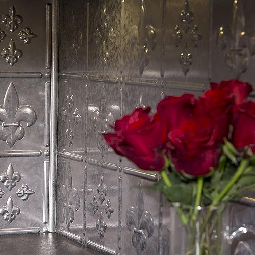FASÄDE Fleur de Lis Decorative Vinyl Backsplash 15 sq ft Kit in Galvanized Steel - color: Galvanized Steel