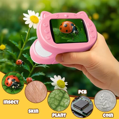 Handheld Digital Mini Microscope for Kids: 1000X 4K 2.4" Microscopes Toys - color: Pink