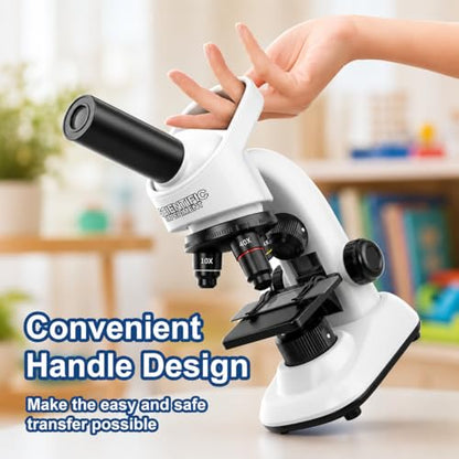 Kids Microscope Kit, 40X-1600X Beginner Microscope for Kids with LED Light, Prepared Slides, Phone Adapter and Lab Tools, STEM Science Toy for Ages 5-12
