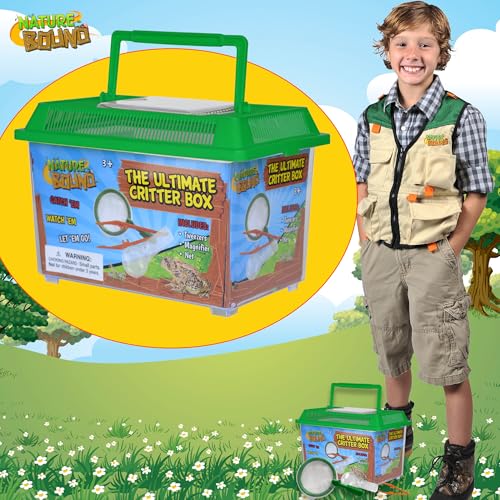 Nature Bound - Ultimate Critter Box Habitat Kit for Indoor/Outdoor Insect Collecting - Includes Net, Tweezers, and Magnifier - Gift for Boys and Girls Green