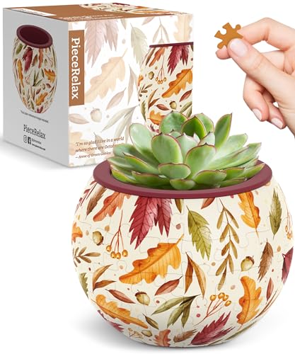 PieceRelax Unique 3D Puzzle Planter - 80 Plastic Pieces [K1108] - color: Dancing Leaves in Fall