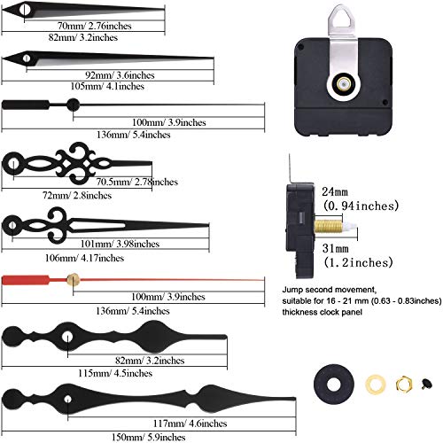 Hicarer Clock Motor Movement Wall Clock Movement Mechanism DIY Repair Parts Replacement with 3 Different Pairs of Hands (1.2 Inch Shaft, Black Red) - size: 1.20 Inch Shaft
