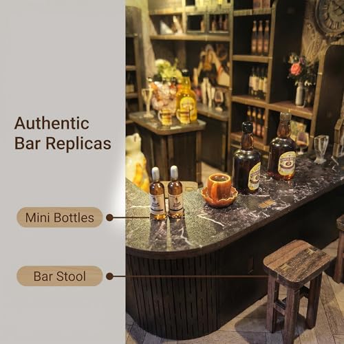 Book Nook Kit, 3D Wooden Miniature Tavern & Pub Dollhouse with LED Lights - DIY Mini House Craft Model for Adults, Birthday Valentine's Day Gift for Women Men - style: Victorian Pub Bar