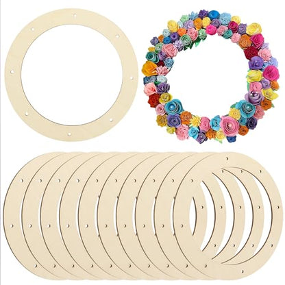 12 PCS 12 Inch Wooden Wreath Ring with Pre-Cut Holes, Versatile Unfinished Wood Wreath for Crafts, Easter, Home Decor, by GNIEMCKIN