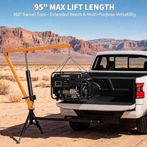 GarveeTech Heavy Duty 1000 Lbs Truck Crane, Hydraulic Hitch Mounted Hoist with 360 Degree Swivel Boom, Adjustable 3-Position Load Capacity for Farm, Construction & Engine Lifting - color: Yellow