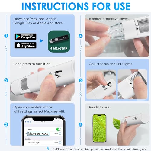 Wireless Digital Microscope, Skybasic 50X-1000X Magnification WiFi Pocket Handheld Microscopes with Stand HD USB Microscope Camera Compatible with iPhone Android iPad Windows Mac Computer (White) - color: White