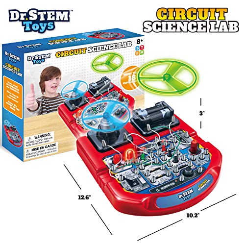 Dr. STEM Toys Circuit Board for Kids | Fun Educational Science Kit with Real Wires, LED Lights & a Fan that Actually Flies | Includes 18 Cool Science Experiments for Boys & Girls Ages 8 & Up
