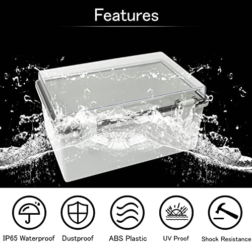 Junction Box IP65 Waterproof ABS Plastic Enclosure Hinged PC Clear Cover Electrical Project Box with Mounting Plate, Wall Brackets, Cable Glands 11.4" x 7.5" x 5.5"(290 * 190 * 140) - color: Clear Cover, size: 11.4" x 7.5" x 5.5"