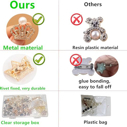 Junk Sock Charms Kit, Brooches and Pins for Women, Bag Charms Safety Pins - color: Gold