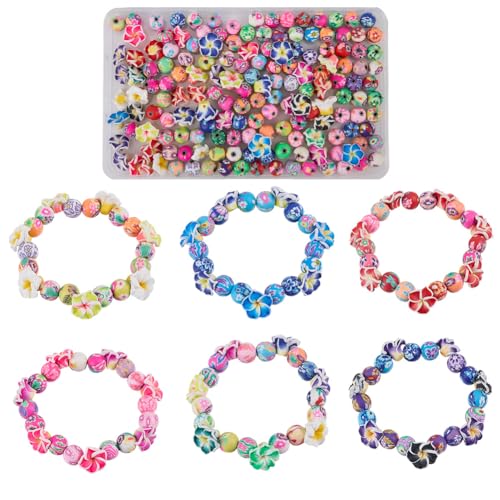 SUNNYCLUE 1 Box About 160Pcs 6 Sets Bracelet Making Kits Plumeria Flower Beads Set 3D Hawaiian Summer Beach Polymer Clay Beads for Bracelets Jewelry Making Kit Supplies Women Adults Starter Beginners - style: Flower 1