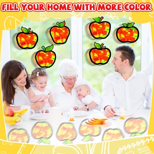 QOUBAI 32 Sets Apple Suncatchers Craft Kit DIY Window Stained Glass Effect Fall Apples Paper Craft for Home School Classroom Decor Kid Birthday Gifts Creative Art Projects Activity Game - style: Apple