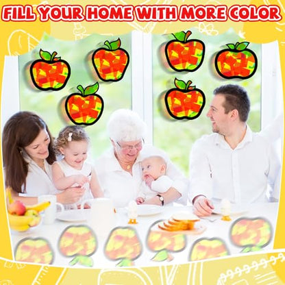 QOUBAI 32 Sets Apple Suncatchers Craft Kit DIY Window Stained Glass Effect Fall Apples Paper Craft for Home School Classroom Decor Kid Birthday Gifts Creative Art Projects Activity Game - style: Apple
