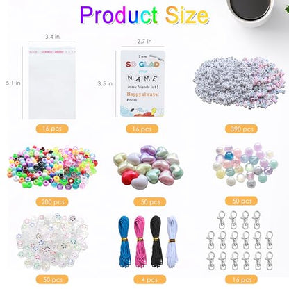 Tuhangcc 776 Pcs DIY Back to School Keychain Making Kit: Heart-Shaped Beads Adjustable Letter Alphabet Beads Strings, Gradient Brilliant Beads, 16 Charm Cards for Welcome First Day of School Gift - color: Gradient