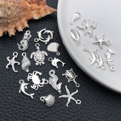 WOCRAFT 60pcs Bright Silver Ocean Bracelet Charms for Jewelry Making Sets DIY Necklace Bracelet Keychain Crafting Charms Kit Craft Supplies (SN885) - color: Bright Silver, size: Ocean Charms
