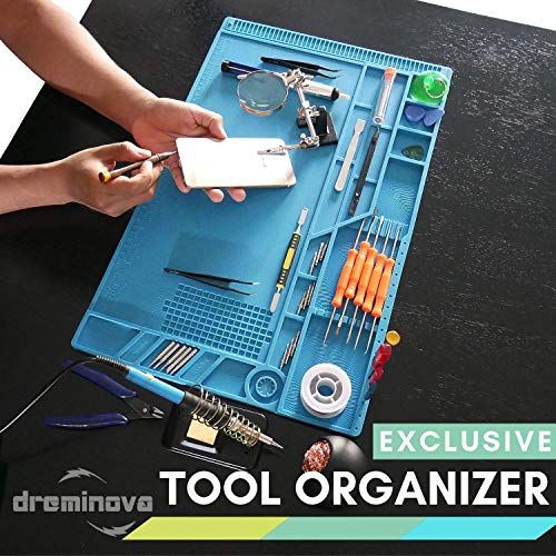 Professional Large soldering Mat (55x35cm) Repair Silicone Magnetic Work Mat For Electronics, Computer, Cell Phone DIY, Welding Heat Resistant Anti-Static Repair Mat For Solder Iron Station